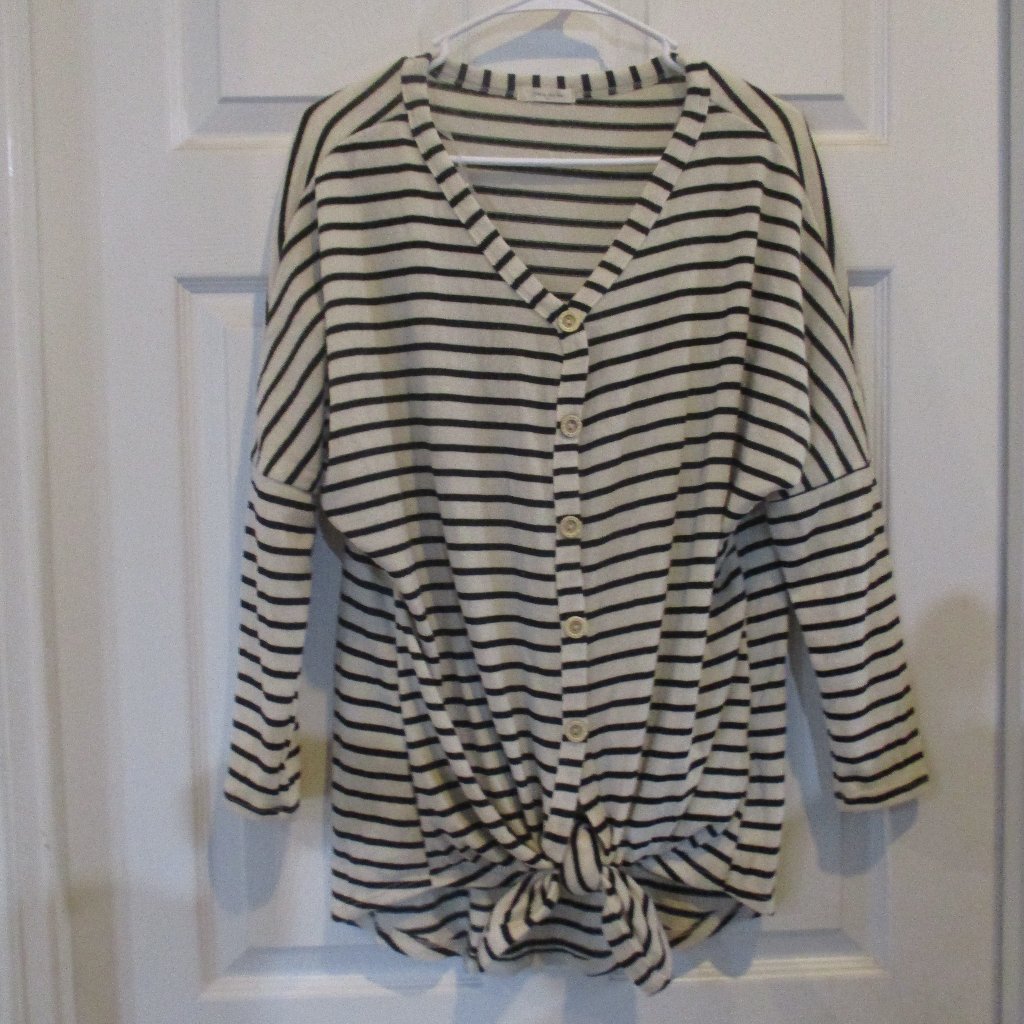12pm By Mon Ami Beige Black Strip Knit Top Small